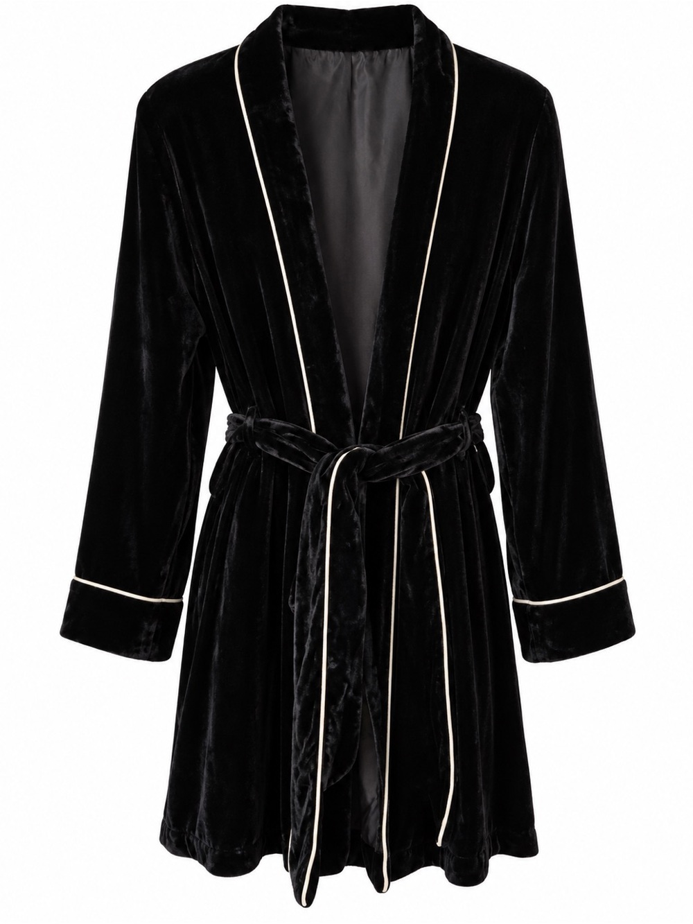 Johnny Was Black Velvet Robe with Cream Piping